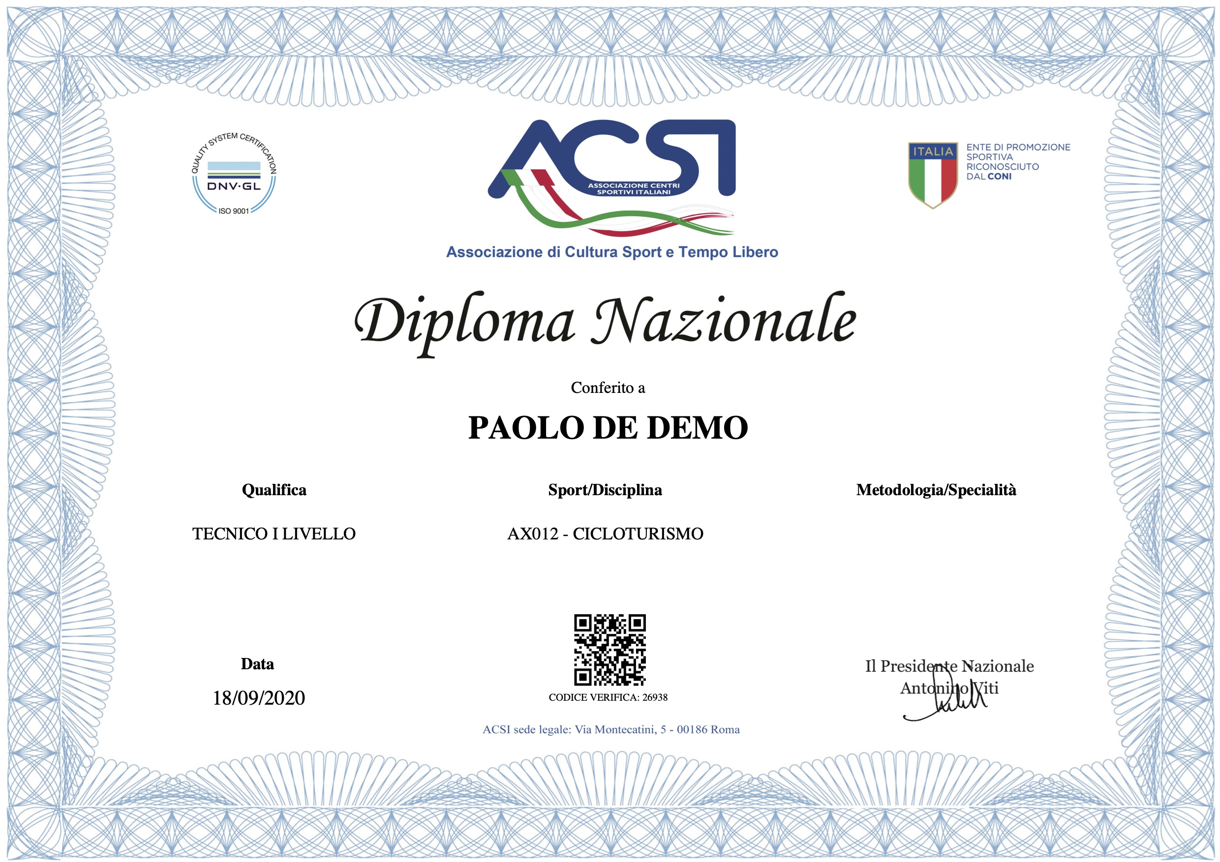 Certificato di De Demo Paolo